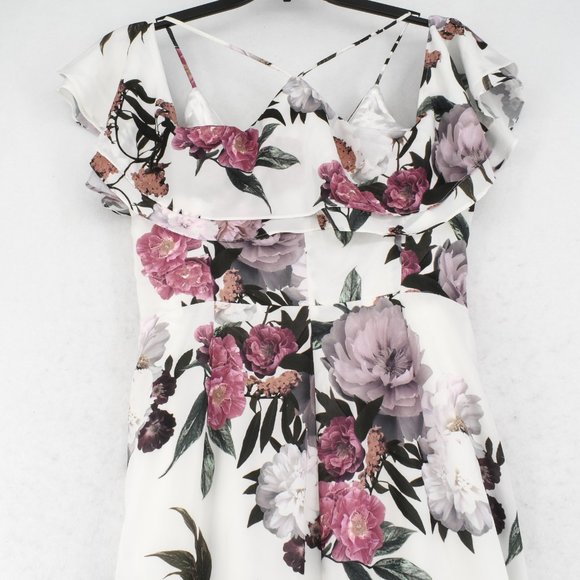 City Chic Maxi Dress Womens Plus White Cod-Shoulder Floral Print High-Low 14W - Picture 7 of 9
